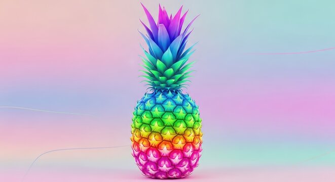 Vibrant Rainbow Pineapple with Gradient Colors on a Soft Pastel Background