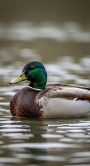 Mallard Duck Swimming in Water with Focused Gaze.
