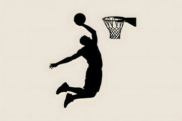 Athletic Male Basketball Player Jumping to Hoop Silhouette
