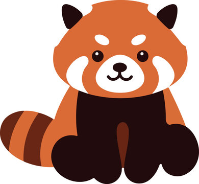 Cute Red Panda Sitting Isolated Minimalist Flat Design Illustration White Background