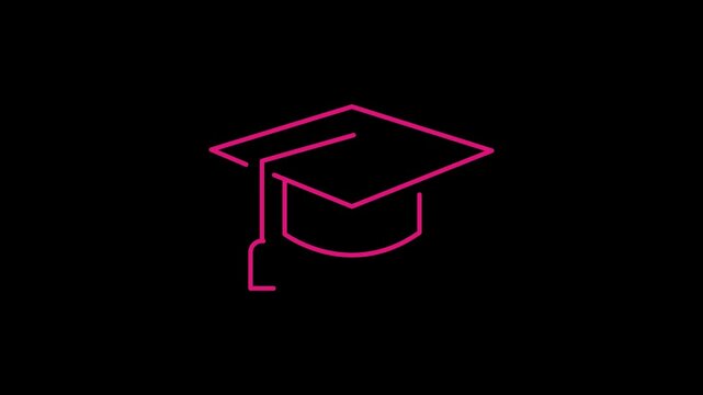 Neon line graduation icon animation, Glowing neon academic education hat animated, university, learning and student celebration cap digital icon loop animation.