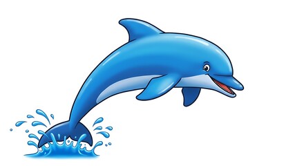 Obraz premium Joyful Dolphin Leap: Vibrant Blue Cartoon Illustration
