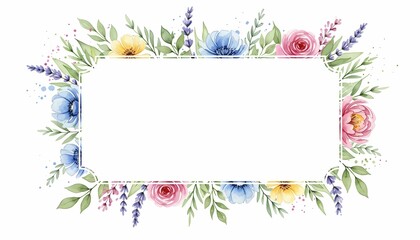 Obraz premium Watercolor Floral Frame with Elegant Blank Rectangle Template