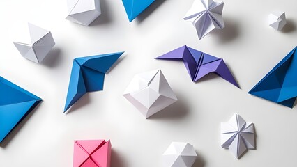 Obraz premium Vibrant origami figures in various colors on white background