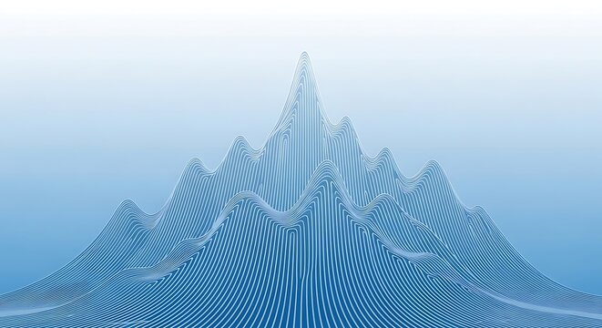 Topographic map lines forming mountain peak shapes with blue background and light gradient