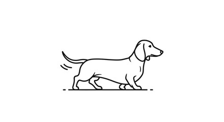 Fototapeta premium Minimalist Line Art Dachshund Dog Walking, Simple Outline Wiener Dog Illustration