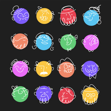 Colorful Doodle Faces Set