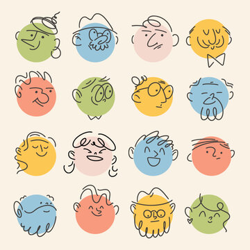 Colorful Doodle Faces Set