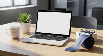 Fototapeta premium Celebrating father's day with modern tech and cozy office essentials