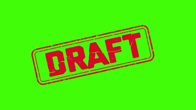 Draft rubber stamp icon animation with red letters isolated on Green background, Rubber stamp animation, Draft stamp slide down motion graphics. Rubber Stamp Icon 4k video.
