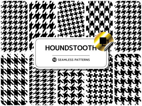 柄違いのシームレスパターンのセット 千鳥格子　白黒