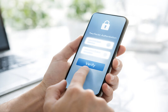 A person using a phone to verify their personal information. The screen displays a login form with a password field, emphasizing security and access control.