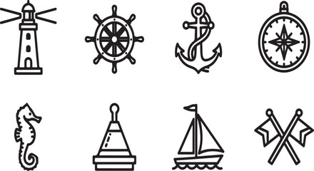 Assorted nautical icons representing various maritime symbols and equipment Vector © Nur