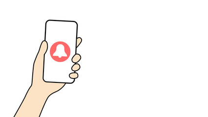 スマートフォンを持つ手とベルアイコンのイラスト