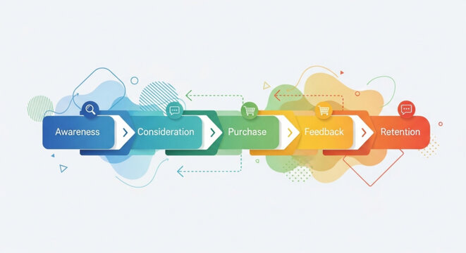 Customer journey map with awareness consideration purchase conversion retention stages