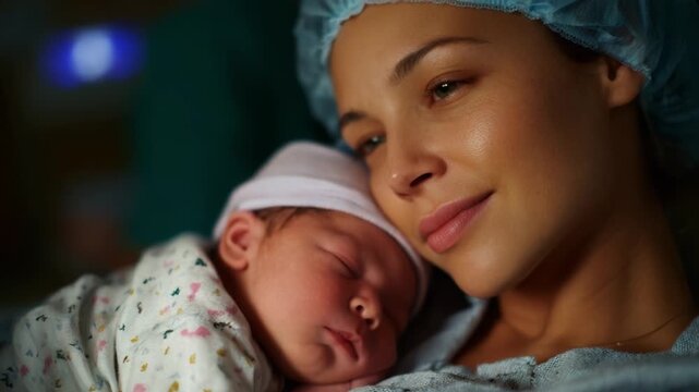 A Tender Moment Between Mother and Newborn: Capturing the Joy and Love of Childbirth in a Heartwarming Hospital Setting, Showcasing the Unbreakable Bond in the Early Moments of Parenthood.
