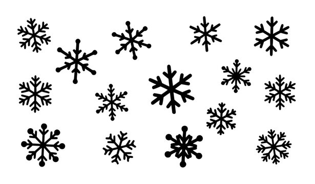 Modern Flat Snowflake Silhouette Vector Collection for Winter and Holiday Design on White