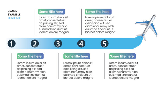 Airplane Route Infographic Template with 5-Step Process Timeline	,,
