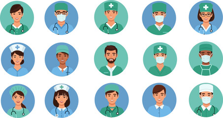 Fototapeta premium Nurse and Surgeon Medical Staff Vector Character Set.eps