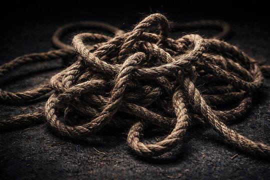 Coiled rope, textures and shadows, creating a sense of mystery