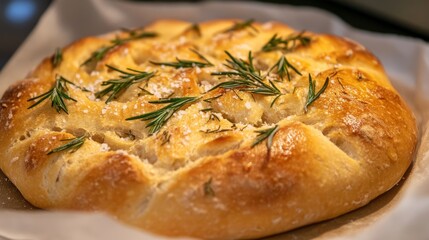 freshly baked sourdough with rosemary and sea salt .