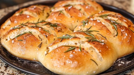 freshly baked sourdough with rosemary and sea salt .
