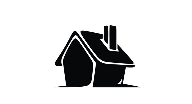 Simple black silhouette of a cozy house with a chimney