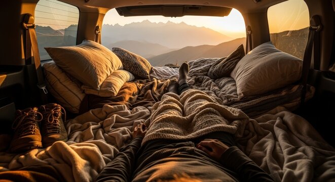 Cozy Camping Bed with Mountain View.