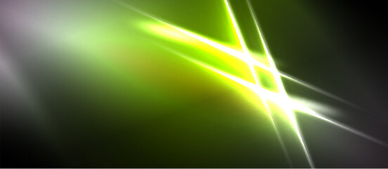Naklejka premium Abstract energy lines, bright green glow, dark background. Dynamic composition, light streaks suggest movement, modern design.