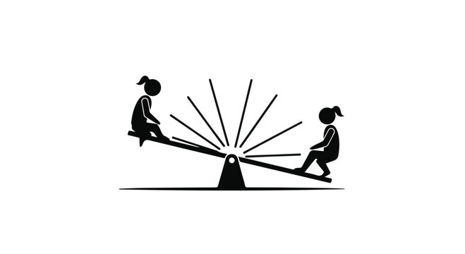 Two children silhouetted on a seesaw enjoying playtime together