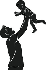 Father lifting baby child up in the air silhouette vector