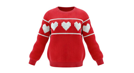 Red Knit Sweater with White Hearts Pattern