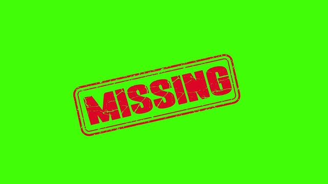 Missing Rubber stamp text Animation, Text stamp animation, Missing stamp 4k animation. Missing Stamp Animation on Red green Background.