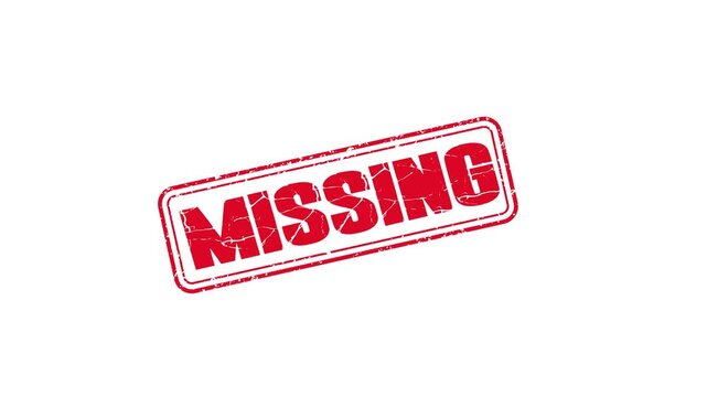 Missing Rubber stamp text Animation, Text stamp animation, Missing stamp 4k animation. Missing Stamp Animation on Red White Background.