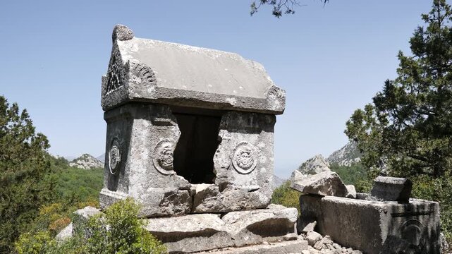 Southwest necropolis of Termessos, ancient city in Taurus mountains, Antalya Province, Turkey.