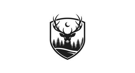 Obraz premium Majestic Stag Emblem with Forest and Moon: Vintage Badge Design