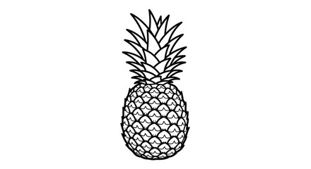 Black and White Line Art of a Whole Pineapple, Tropical Fruit Icon