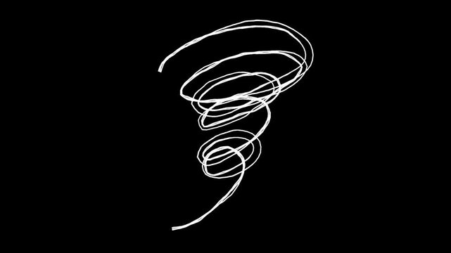 もやもやの落書き線画イラスト。線が動く手描きのアイコン動画。ループする4Kアニメーション。黒背景に白いペンでフリーハンドで描いた絵のデコレーションスタンプ