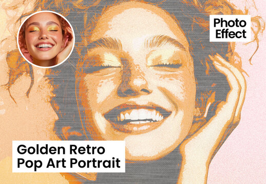 Golden Retro Pop Art Portrait Photo Effect