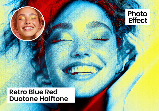 Retro Blue Red Duotone Halftone Photo Effect