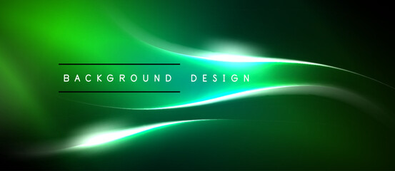 Obraz premium Abstract green background. Smooth lines create dynamic, glowing effect. Text reads background design. Dark edges frame vibrant center.