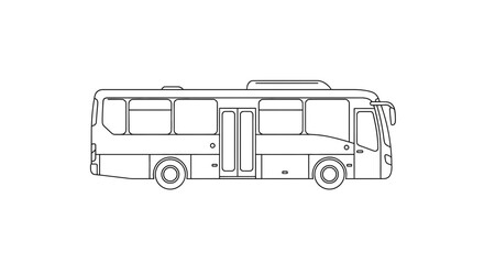 Line Art Illustration of a Modern Bus Exterior, Side View, White Background