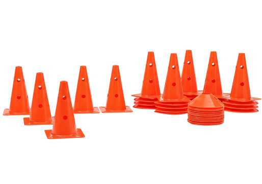 A group of orange cones on a white background isolated on transparent background