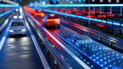 Futuristic Transportation Showcase with Neon Lights and Modern Vehicles on an Advanced Highway
