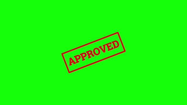 Animated green screen video of a red 'APPROVED' stamp, symbolizing acceptance and confirmation.