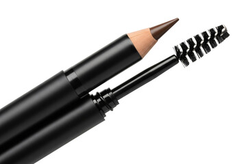A brown eyebrow pencil and spoolie on a white background isolated on transparent background