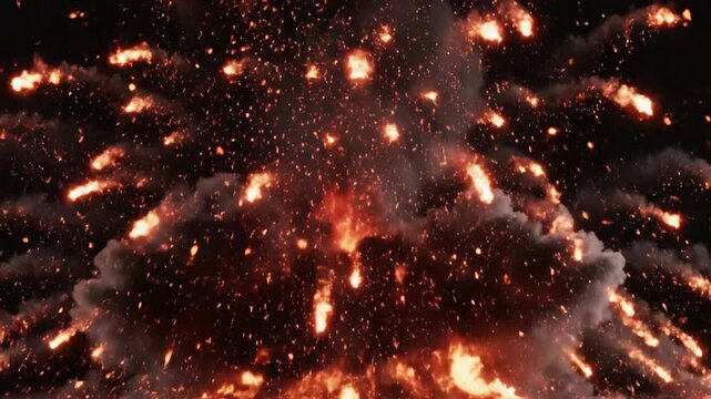Realistic fire explosions with smoke and sparks, a dramatic animation of inferno and destruction