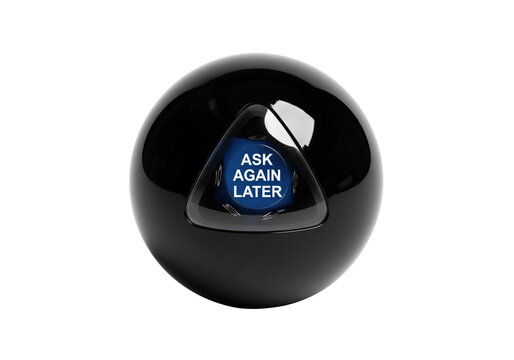 A black magic 8 ball with a blue triangle inside isolated on transparent background