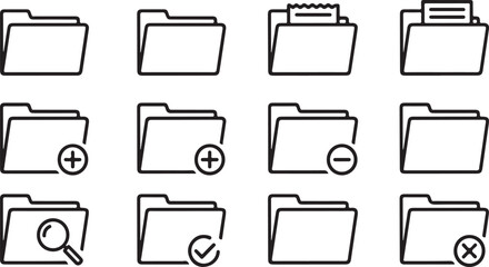 A variety of folder icons with different states and actions in a row Vector