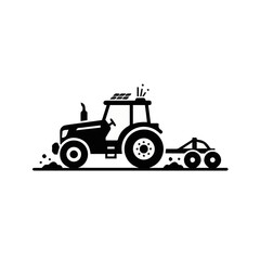 Obraz premium Black and white silhouette of a modern autonomous electric tractor featuring sensors and antenna for driverless precision farming